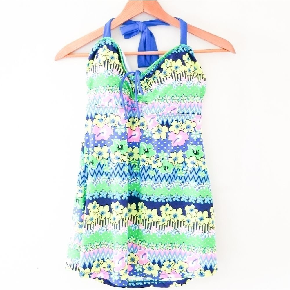 Cooclo tankini top pink, blue green, yellow